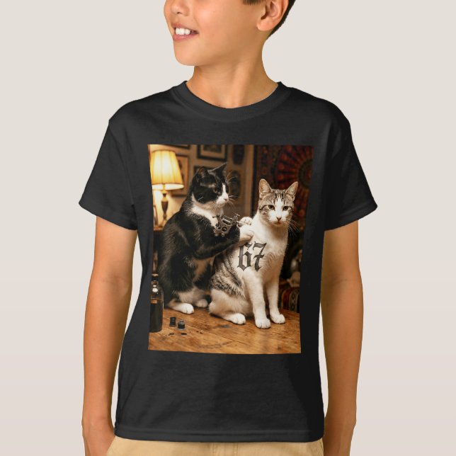 Cat Tattoo Artist 67 Six Seven Seis Siete Brain Ro T-Shirt (Front)