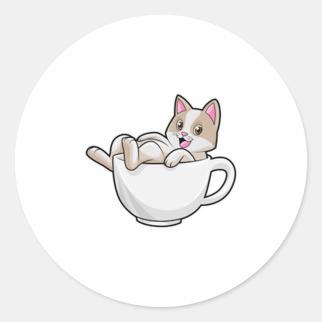 Cat Tea cup Classic Round Sticker (Front)