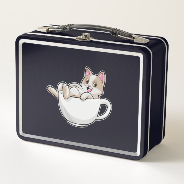 Cat Tea cup Metal Lunch Box (Front)