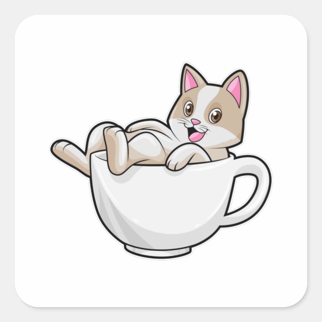 Cat Tea cup Square Sticker (Front)