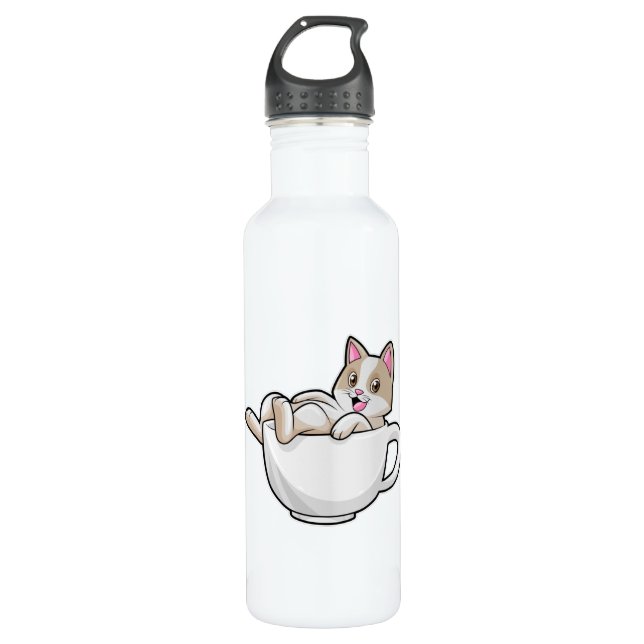 Cat Tea cup Stainless Steel Water Bottle (Front)