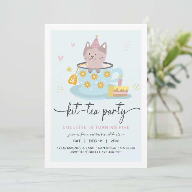 Cat Tea Party | Kit-Tea Party Invitation (Standing Front)