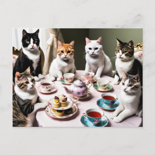 Cat Tea Party Postcard