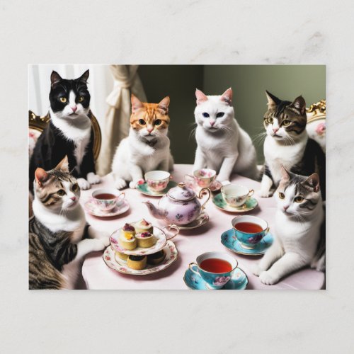 Cat Tea Party Postcard