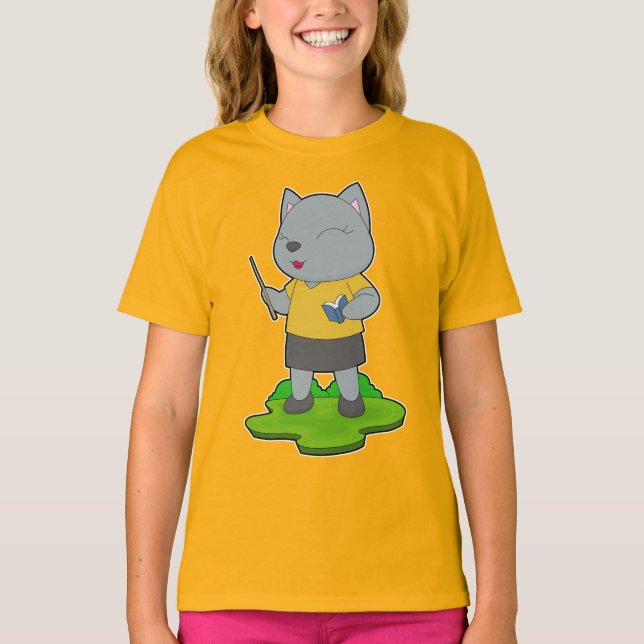 Cat Teacher Book T-Shirt (Front)