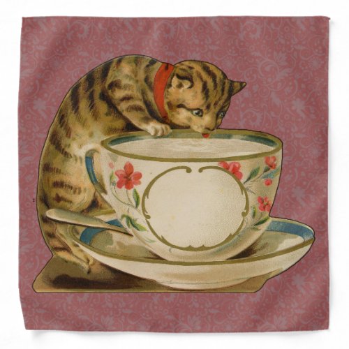 Cat Teacup Cute Vintage Victorian Bandana