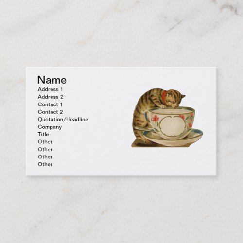 Cat Teacup Cute Vintage Victorian Business Card