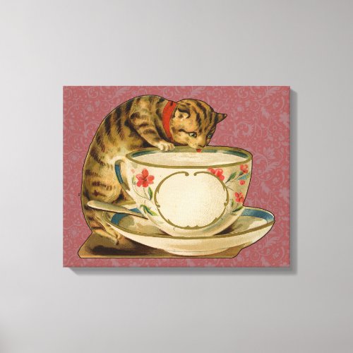 Cat Teacup Cute Vintage Victorian Canvas Print