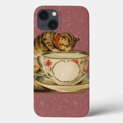 Cat Teacup Cute Vintage Victorian iPhone 13 Case
