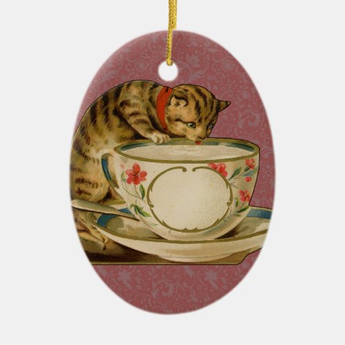 Cat Teacup Cute Vintage Victorian Ceramic Ornament