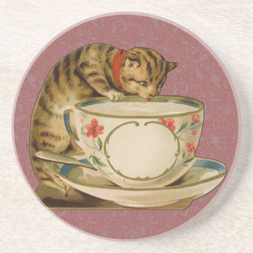 Cat Teacup Cute Vintage Victorian Coaster