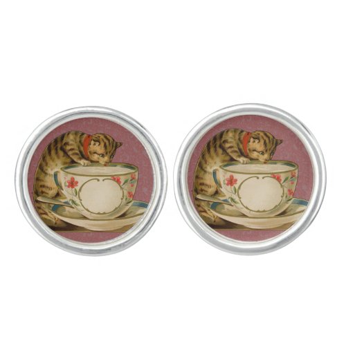 Cat Teacup Cute Vintage Victorian Cufflinks