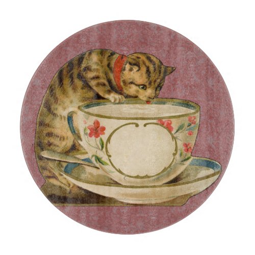 Cat Teacup Cute Vintage Victorian Cutting Board