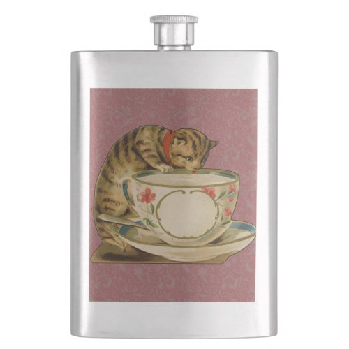 Cat Teacup Cute Vintage Victorian Flask