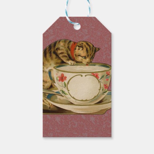 Cat Teacup Cute Vintage Victorian Gift Tags