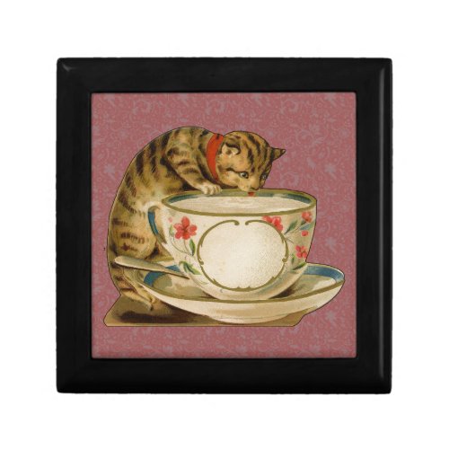 Cat Teacup Cute Vintage Victorian Jewelry Box