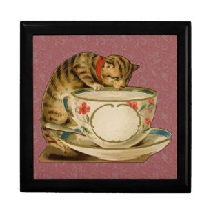 Cat Teacup Cute Vintage Victorian Jewelry Box