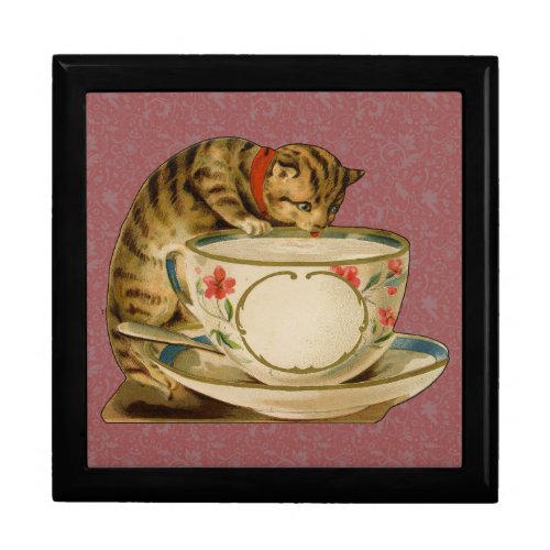 Cat Teacup Cute Vintage Victorian Jewelry Box