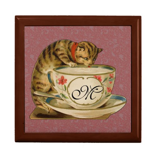 Cat Teacup Cute Vintage Victorian Jewelry Box