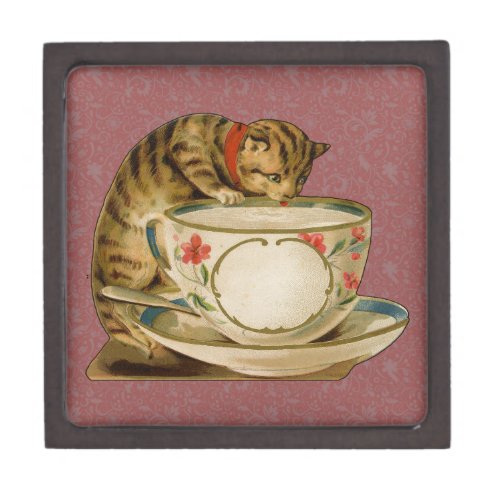 Cat Teacup Cute Vintage Victorian Jewelry Box