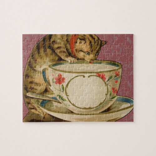 Cat Teacup Cute Vintage Victorian Jigsaw Puzzle