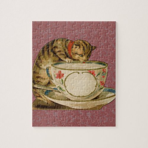 Cat Teacup Cute Vintage Victorian Jigsaw Puzzle