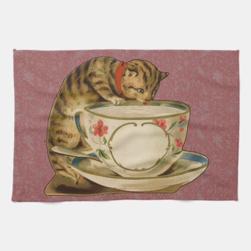 Cat Teacup Cute Vintage Victorian Kitchen Towel