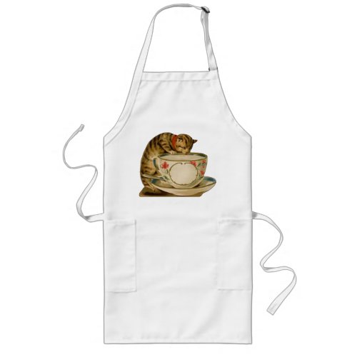 Cat Teacup Cute Vintage Victorian Long Apron