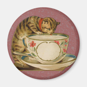 Cat Teacup Cute Vintage Victorian Magnet