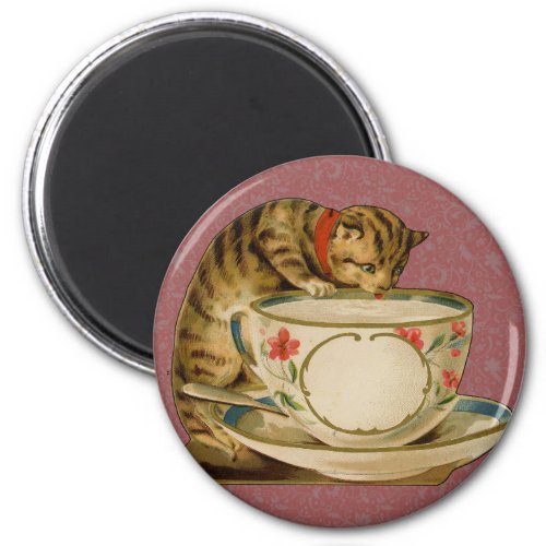 Cat Teacup Cute Vintage Victorian Magnet