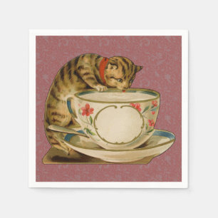 Cat Teacup Cute Vintage Victorian Napkins