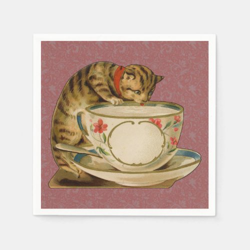 Cat Teacup Cute Vintage Victorian Napkins