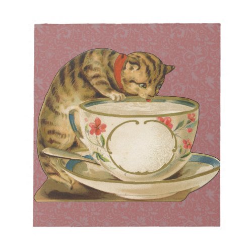 Cat Teacup Cute Vintage Victorian Notepad