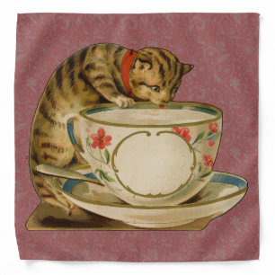 Cat Teacup Cute Vintage Victorian Pet Classic Bandana