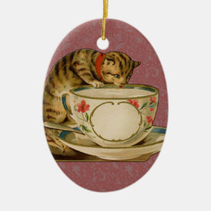 Cat Teacup Cute Vintage Victorian Pet Classic Ceramic Ornament