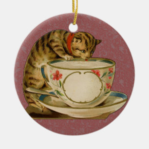 Cat Teacup Cute Vintage Victorian Pet Classic Ceramic Ornament