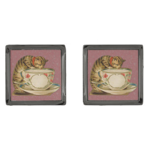 Cat Teacup Cute Vintage Victorian Pet Classic Cufflinks