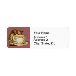 Cat Teacup Cute Vintage Victorian Pet Classic Label