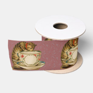 Cat Teacup Cute Vintage Victorian Pet Classic Satin Ribbon