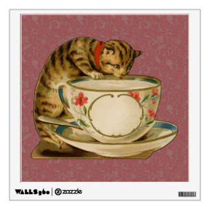 Cat Teacup Cute Vintage Victorian Pet Classic Wall Sticker