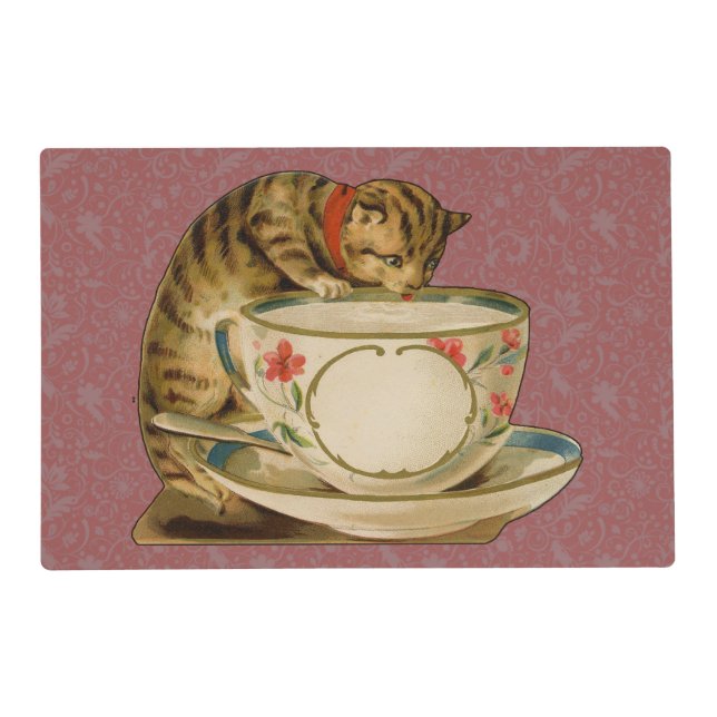 Cat Teacup Cute Vintage Victorian Placemat (Front)