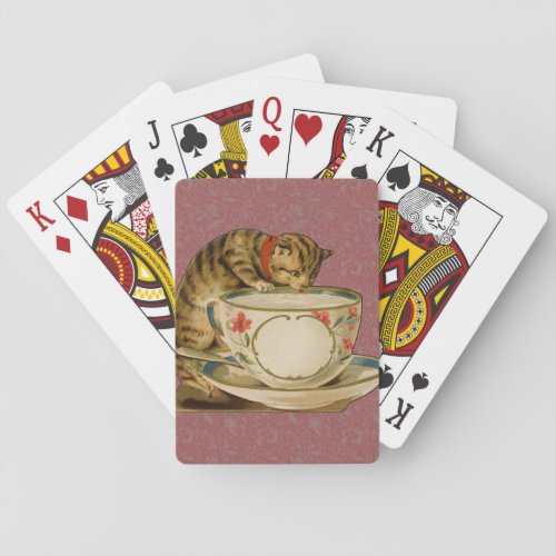 Cat Teacup Cute Vintage Victorian Poker Cards