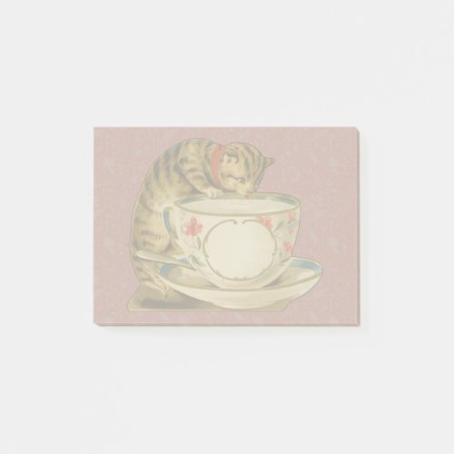 Cat Teacup Cute Vintage Victorian Post_it Notes