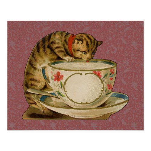 Cat Teacup Cute Vintage Victorian Poster