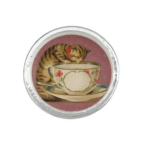 Cat Teacup Cute Vintage Victorian Ring