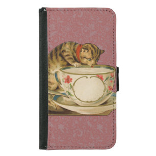 Cat Teacup Cute Vintage Victorian Wallet Phone Case For Samsung Galaxy S5