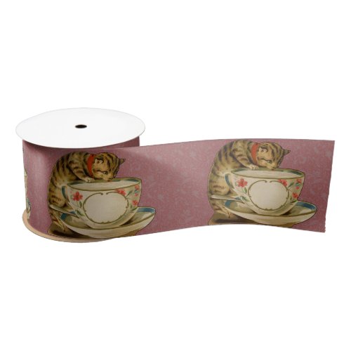 Cat Teacup Cute Vintage Victorian Satin Ribbon