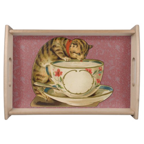 Cat Teacup Cute Vintage Victorian Serving Tray