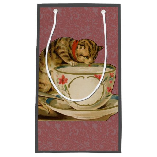 Cat Teacup Cute Vintage Victorian Small Gift Bag