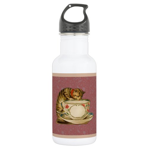 Cat Teacup Cute Vintage Victorian Stainless Steel Water Bottle